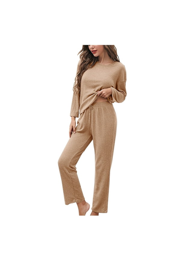 Womens 2 Piece Lounge Outfits Casual Long Sleeve Crewneck Top and High Waist Pants Sets Tracksuit Pajamas Sleepwear Ladies Clothes