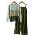 thumbnail image 1 of Womens 2 Piece Lounge Outfits Loose Colorblock Fashion Casual Knitted Sweater & Wide Leg Pant Sets Travel Clothes (Free Size, Green), 1 of 3