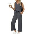 thumbnail image 1 of Womens 2 Piece Lounge Sets Casual V-Neck Outfits Top and Wide Leg Pants Matching Sets Loungewear Tracksuits, 1 of 6