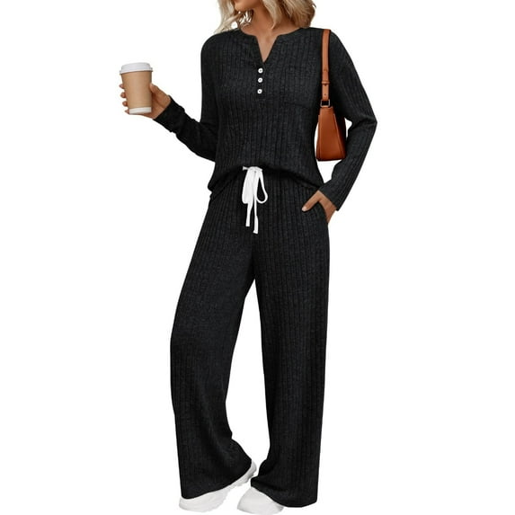 Womens 2 Piece Lounge Sets Fall Outfits Neck Sweater Matching Sweat Suits Pajamas Clothes Pockets