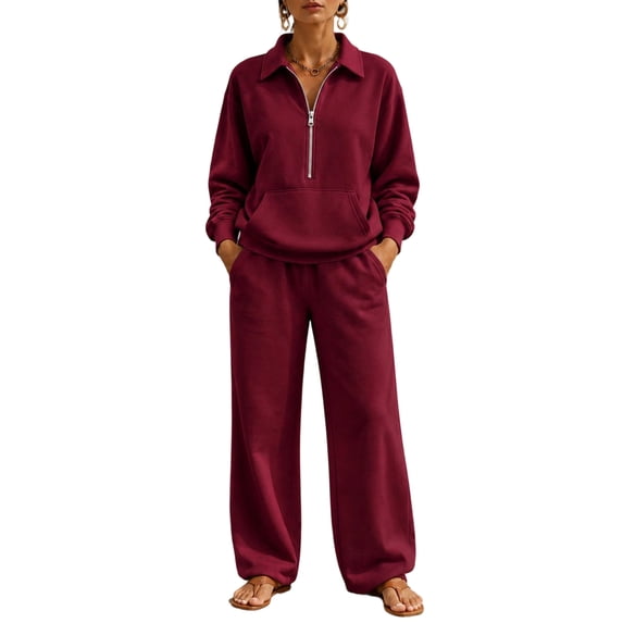 Womens 2 Piece Lounge Sets Half Zip Sweatshirt Wide Leg Sweatpants Casual Outfits with Pockets Tracksuits