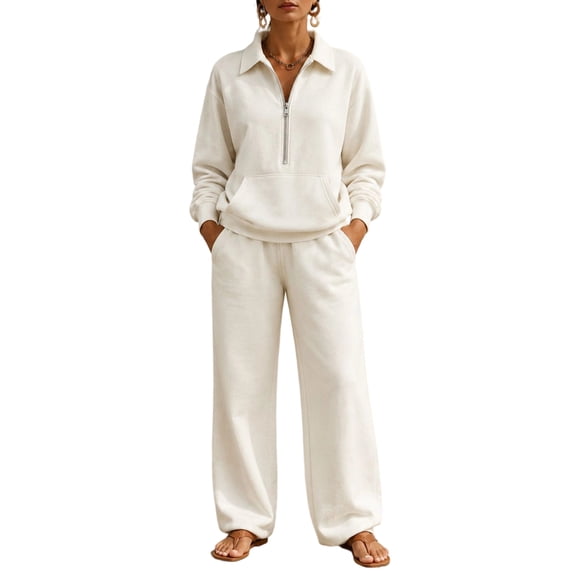Womens 2 Piece Lounge Sets Half Zip Sweatshirt Wide Leg Sweatpants Casual Outfits with Pockets Tracksuits