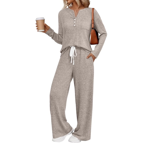 Womens 2 Piece Lounge Sets Matching Airport Travel Outfits Winter Clothing Fall Pajamas Sweat Suits Pockets