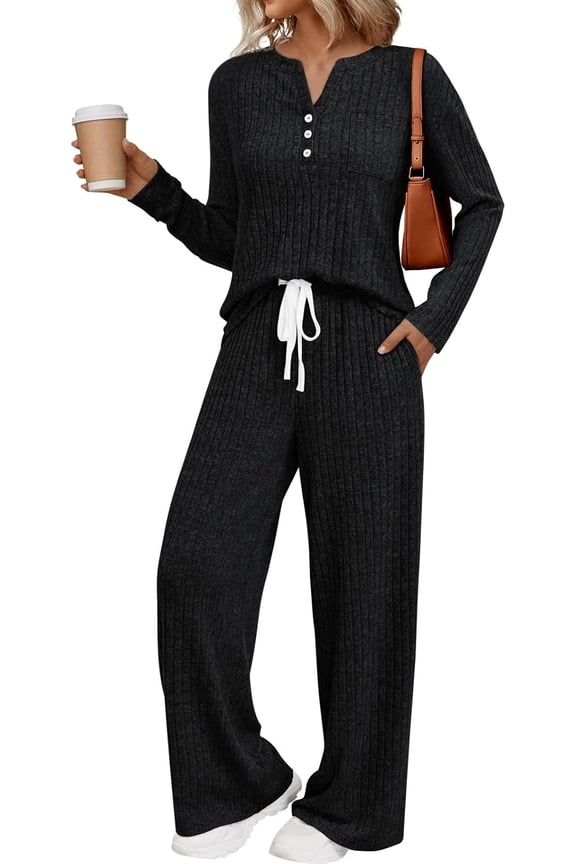 Womens 2 Piece Lounge Sets Matching Airport Travel Outfits Winter Clothing Fall Pajamas Sweat Suits Pockets