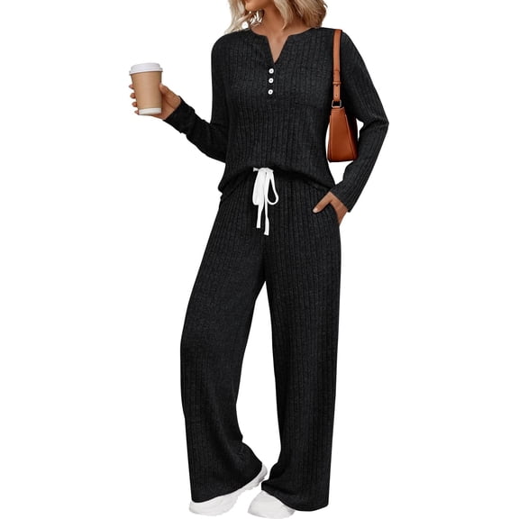 Womens 2 Piece Lounge Sets Matching Airport Travel Outfits Winter Clothing Fall Pajamas Sweat Suits Pockets
