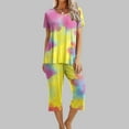 thumbnail image 1 of Womens 2 Piece Lounge Sets Pajama Sleep Matching Outfits Floral Print Short Sleeve Top with Capri Pants Sleepwear,Women's Sleepwear Capri Pajama Sets Loungewear 2024, 1 of 8