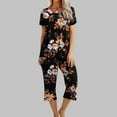 thumbnail image 1 of Womens 2 Piece Lounge Sets Pajama Sleep Matching Outfits Floral Print Short Sleeve Top with Capri Pants Sleepwear,Women's Sleepwear Capri Pajama Sets Loungewear 2023, 1 of 8