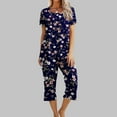 thumbnail image 1 of Womens 2 Piece Lounge Sets Pajama Sleep Matching Outfits Floral Print Short Sleeve Top with Capri Pants Sleepwear,Women's Sleepwear Capri Pajama Sets Loungewear 2024, 1 of 8
