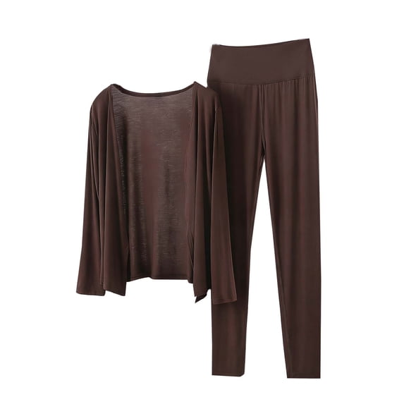 Womens 2 Piece Lounge Sets Pajamas Modal Long Sleeve Open Front Cardigan Top High-waisted Pants Loungewear Set