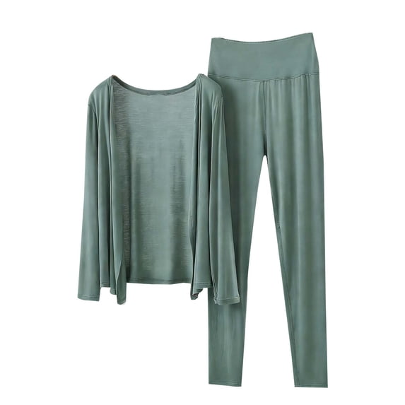 Womens 2 Piece Lounge Sets Pajamas Modal Long Sleeve Open Front Cardigan Top High-waisted Pants Loungewear Set