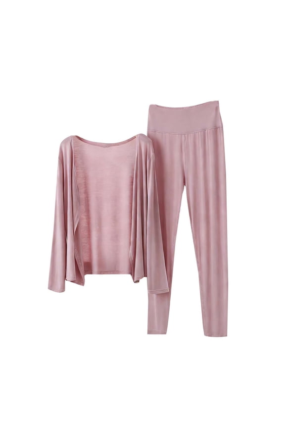 Womens 2 Piece Lounge Sets Pajamas Modal Long Sleeve Open Front Cardigan Top High-waisted Pants Loungewear Set