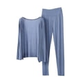 thumbnail image 1 of Womens 2 Piece Lounge Sets Pajamas Modal Long Sleeve Open Front Cardigan Top High-waisted Pants Loungewear Set, 1 of 5
