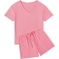 thumbnail image 1 of Womens 2 Piece Lounge Sets Shorts Pajama Sets Short Sleeve Sleepwear Ribbed Knit Outfits PJ Sets, 1 of 6