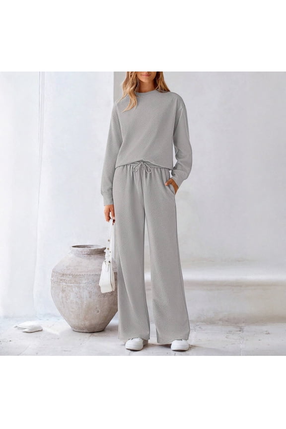Womens 2 Piece Lounge Sets Wide Leg Tracksuit Casual Sweatsuits Matching Set 2025 Fall Clothes Trendy Outfits Light Gray 2XL