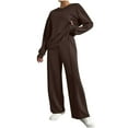 thumbnail image 1 of Womens 2 Piece Loungewear Set Crewneck Long Sleeve Top and Wide Leg Pant Casual Sweatsuits Coffee M, 1 of 9