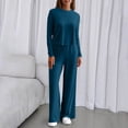 thumbnail image 1 of Womens 2 Piece Loungewear Sets Long Sleeve Tops Wide Leg Pant Sets Tracksuit Solid Color Stretchy Casual Outfits Navy XL, 1 of 9