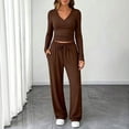 thumbnail image 1 of Womens 2 Piece Matching Lounge Sweat Sets Fall Outfits Airport Travel Outfits Coffee 2XL, 1 of 7