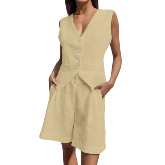 Womens 2 Piece Matching Sets 2026 Fashion Suit Vest Button Down Tops Shorts Set Spring Business Casual Vacation Outfits
