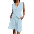 thumbnail image 1 of Womens 2 Piece Matching Sets 2026 Fashion Suit Vest Button Down Tops Shorts Set Spring Business Casual Vacation Outfits, 1 of 7