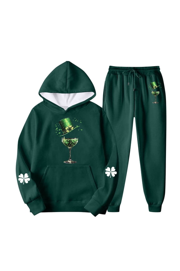 Womens 2 Piece Outfit Long Sleeve Sweatshirt High Waisted Jogger Pants Set Tracksuit Print Lounge Set Green-3 S