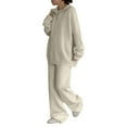 thumbnail image 1 of Womens 2 Piece Outfit Set Long Sleeve Half Zip Knit Sweater Top and Wide Leg Pants Soft Comfortable Sweatsuit, 1 of 4