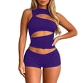 thumbnail image 1 of Womens 2 Piece Outfit Sleeveless Cutout Crop Top High Waist Shorts Ribbed Street Club Matching Set, 1 of 5