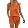 Womens 2 Piece Outfit Sleeveless Tops Shorts Set Solid Color Summer Casual Trendy Holiday Travel Texture Lounge Sets S-2XL
