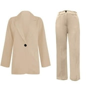 Womens 2 Piece Outfit Suit Casual Solid Open Front Blazer and Pants Suits Set Long Sleeve Button Formal Jacket Ladies Wedding Guest Elegant Business Office Suit Sets Work Blazers Pants