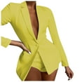 thumbnail image 1 of Womens 2 Piece Outfit Suit Plain Trouser Suit Long Sleeve Notched One Button Blazer Jacket + Shorts Solid Work Business Office Wedding Guests Casual Suit Set Ladies Clearance, 1 of 6