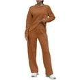 thumbnail image 1 of Womens 2 Piece Outfits 2026 Fall Long Sleeve Sweatshirt Wide Leg Pants Lounge Sets Winter Sweatsuits Tracksuit (S, Brown), 1 of 8