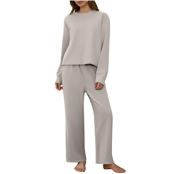 Womens 2 Piece Outfits 2025 Fall Solid Color Long Sleeved Comfortable Hooded Pants Home Clothing Set Track Suit Matching Winter Clothing Beige S