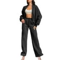 thumbnail image 1 of Womens 2 Piece Outfits 2025 Fall Solid Color Zippered Cardigan Sweater Straight Leg Pants Set Track Suit Matching Winter Clothing Black 2XL, 1 of 7