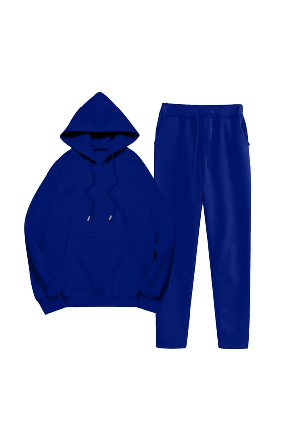 Womens 2 Piece Outfits 2025 Fall Sports Long Pants Hooded Sweater tops Pants Set Long Sleeve Hooded Set with Pockets Track Suit Matching Winter Clothing Blue S-3XL