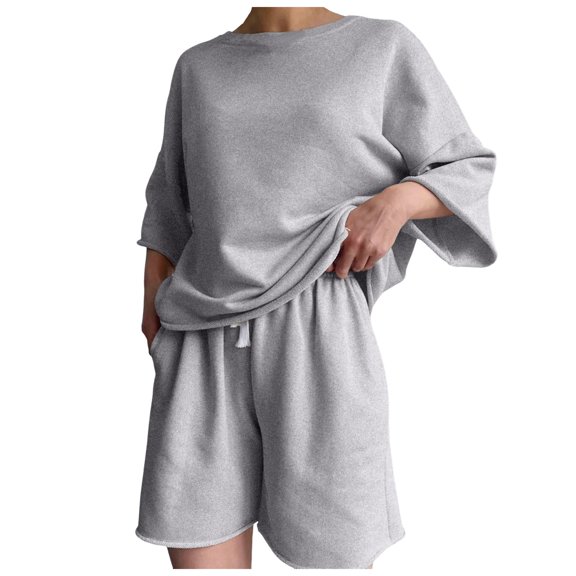 Womens 2 Piece Outfits 3/4 Sleeve Tops And Elastic Waist Shorts Sets Loungewear