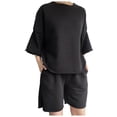 thumbnail image 1 of Womens 2 Piece Outfits 3/4 Sleeve Tops And Elastic Waist Shorts Sets Loungewear, 1 of 2