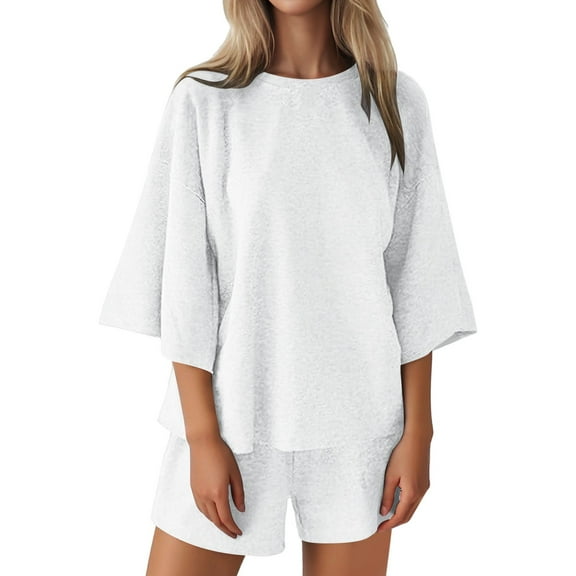 Womens 2 Piece Outfits 3/4 Sleeve Tops And Elastic Waist Shorts Sets Loungewear