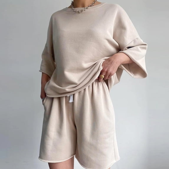 Womens 2 Piece Outfits 3/4 Sleeve Tops And Elastic Waist Shorts Sets Loungewear Conservative Swimsuits for Women Swim Suit Athletic Suits for Women Short Pants Swimsuit for Women Women Swim Shorts