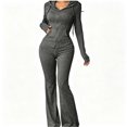 thumbnail image 1 of Womens 2 Piece Outfits Athleisure Sets Ribbed Long Sleeve Zip Up Hoodie and Flare Pants Matching Sets Bodycon Workout Tracksuit Casual Going Out Outfits, 1 of 8