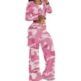 thumbnail image 1 of Womens 2 Piece Outfits Camo Cargo Sets Long Sleeve V Neck One Button Crop Top with Wide Leg Pant with Pockets (XL, Pink), 1 of 5