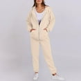 thumbnail image 1 of Womens 2 Piece Outfits Casual Hoodie Sweatsuit Sets Oversized Zip up Sweatshirt Baggy Sweatpants with Pockets New Women Airport Outfits Sets Winter Khaki XL, 1 of 9