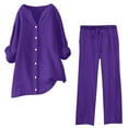 thumbnail image 1 of Womens 2 Piece Outfits Casual Lounge Set Button Down Long Sleeve Shirt and Wide Leg Pants Suits, 1 of 5