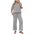 thumbnail image 1 of Womens 2 Piece Outfits Casual Short Sleeve Lounge Set Summer Tracksuits Matching Sets Beach Fashion Travel Outfits, 1 of 6