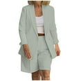 thumbnail image 1 of Womens 2 Piece Outfits Casual Summer Blazer Shorts Set Long Sleeve Double Breasted Business Suit Jackets Pockets, 1 of 5