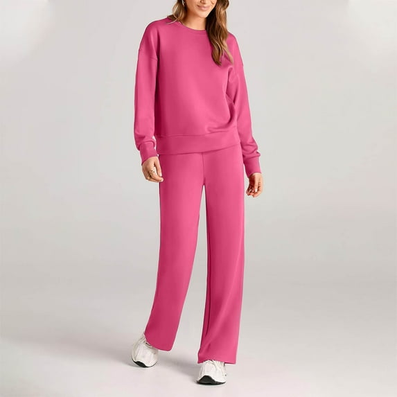 Womens 2 Piece Outfits Fall Long Sleeve Sweatshirt Wide Leg Pants Loungewear Sets Winter Sweatsuits Tracksuit New Outfits for Women 2 Piece Sets Going out Pinks 3XL