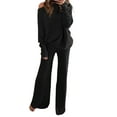 thumbnail image 1 of Womens 2 Piece Outfits Fall Lounge Set Oversized Chunky Knit Sweater Top Wide Leg Pants Loungewear Clothes Black S, 1 of 7