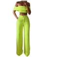 thumbnail image 1 of Womens 2 Piece Outfits Fall Petite Two Piece Sets Plus Size Women'S Spring/Summer Solid One-Line Shoulder Ruffled Short Sleeve Floor-Length Pocket Pantsuit, 1 of 6