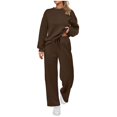 thumbnail image 1 of Womens 2 Piece Outfits Fashion Loose Long Sleeved Round Neck Casual Winter Coffee Sweatsuit Workout Set S-3XL, 1 of 8