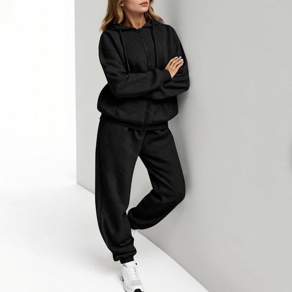 Womens 2 Piece Outfits Jogger Sets Zip Up Hoodie Sweatshirts and Sweatpants with Pockets Tracksuits Sweatsuits Black L