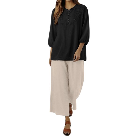 Womens 2 Piece Outfits，Linen Lounge Sets Spring 2 Piece Set Embroidered Top And Capri Pants Linen Pants And Top Set Women Summer Boho Embroidered Capri Sets Beach Vacation Clothes