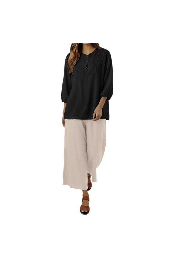 Womens 2 Piece Outfits,Linen Lounge Sets Spring 2 Piece Set Embroidered Top And Capri Pants Linen Pants And Top Set Women Summer Boho Embroidered Capri Sets Beach Vacation Clothes
